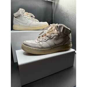 Nike Air Force 1 Hightop Sneakers - All White with White Swoosh - Size 8M
